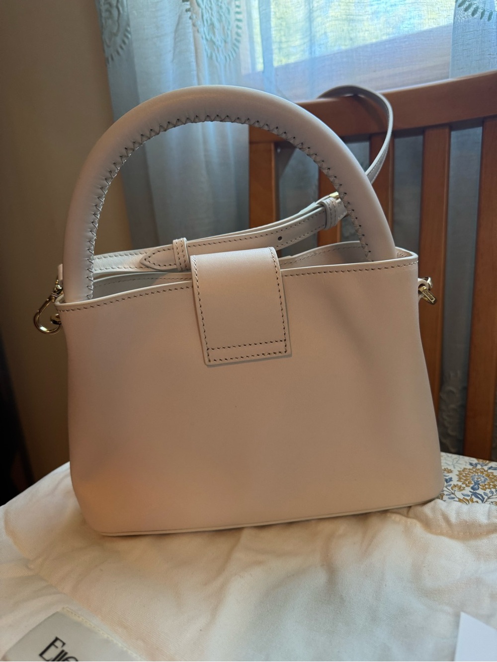 Elleme Cream Top-Handle Leather handbag with Gold Accent - Picture 2 of 16